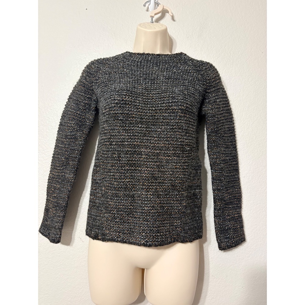 Maje Korinthe Metallic Gold Gray Black Wool Mohair Alpaca Knit Sweater Size 2